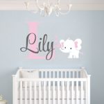 Personalized Name Elephant Animal Series And Hearts – Baby Girl – Wall Decal Nursery For Home Bedroom Children (Wide 32″x19″ Height)