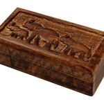 Wooden Jewelry Box Keepsake Storage Hand Carved Organizer with Velvet Interiors Elephant Design
