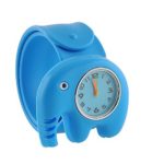 Cute Blue Elephant Shape Unisex Kids Water-resistant Sports Bendable Rubber Strap Wrist Watch
