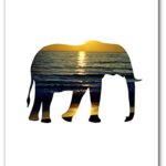 Elephant Print, Beach Sunset Home Art, 8 x 10 inches, Unframed