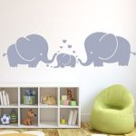 MAFENT(TM) Three Cute Elephants parents and kid Family wall decal With Hearts Wall Decals Baby Nursery Decor Kids Room Wall Stickers (Grey)