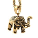 HZMAN Vintage Style My Lucky India Elephant Stainless Steel Pendant Necklace, 24″ Chain