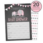 Elephant Baby Shower Invitations for a Girl (Pink) Fill In Style 20 Count