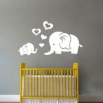 Lovely Cute Elephants With Hearts Wall Decals (Mamma and Baby) Vinyl Wall Sticker Baby Nursery Wall Décor, White