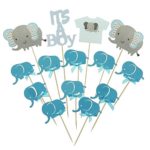 Shxstore Gray and Blue Elephant Cake Cupcake Topper Picks For It’s A Boy Baby Shower Birthday Themed Party Decorations Supplies