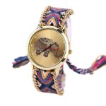 Lowpricenice(TM)Women Elephant Pattern Weaved Rope Band Bracelet Quartz Dialwatch Gift(Purple+Black)