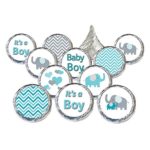 Teal Blue and Gray Elephant Boy Baby Shower Stickers (Set of 324)