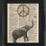 Dictionary Art Print – Peace Balloon and Elephant – Printed on Recycled Vintage Dictionary Paper – 8.5″x11″ – Mixed Media Poster on Vintage Dictionary Page