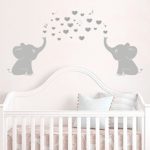 Elephant Family Wall Decal With Hearts Music Quote Art Baby Nursery Wall Decor (Grey) – 24″ X 51″