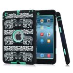 iPad mini/2/3 Case, Hocase Shockproof Hybrid Dual Layer Hard Rubber Protective Case with Cute Pattern Design for Apple iPad mini 1st/2nd/3rd gen 7.9-inch – Black Elephant / Teal