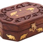 Store Indya Cyber Monday Decorative Handmade Wooden Box Jewelry Trinket Holder Organizer Keepsake Storage Box Elephant Brass Inlay