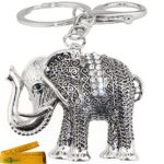 Bling Bling Crystal Rhinestone Graven 3D Cubic Metal Keychain Car Phone Purse Bag Decoration Holiday Gift Elephant (Silver)