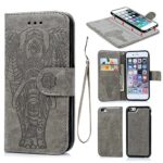 iPhone 6 6S Wallet Case PU Leather Oil Wax Embossed Elephant Flip TPU Case Cover Detachable Wallet Credit Card Slots Magnetic Flap Closure Cover for iPhone 6 6S Gray