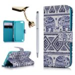 iPod Case iPod Touch 5 Case- MOLLYCOOCLE Stand Wallet Purse Credit Card ID Holders Magnetic Tribal Elephant Pattern Design PU Leather Ultra Slim Fit Flip Folio Cover for iPod Touch 5 5th Generation