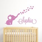 Custom Elephant Hearts Name Wall Decal – Elephant Baby Room Decor – Nursery Wall Decals – Elephant Vinyl Sticker for Girls
