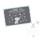 50 4×6 Elephant Boy Baby Shower Thank You Postcards Bulk, Beautiful Modern Cute Boho Blue Blank Thanks Note Card Stationery Appreciation Set