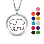 Elephant Essential Oil Diffuser Necklace Stainless Steel Locket Pendant with 24″ Chain 11 Refill Pads