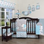 GEENNY Boutique Baby 13 Piece Nursery Crib Bedding Set, Blizzard Blue Grey Elephant