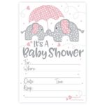 Pink Elephant Girl Baby Shower Invitations (20 Count) with Envelopes