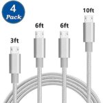 ZAOX Micro USB Cable – [4Pack 3ft 6ft 6ft 10ft] Nylon Braided High Speed USB 2.0 to Micro USB Data Sync and Charging Cable for Android, Samsung, LG, HTC, Motorola, Nokia, Sony, and More