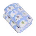 Carton Elephant Blanket for Pets Soft Coral Fleece Dog Cat Bed Cushion (L, Blue)