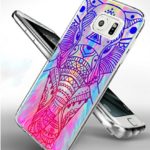 S7 Edge Case Giraffe,Samsung Galaxy S7 Edge TPU Soft Clear Full Protective Case – Design of Colorful Vintage Elephant