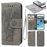 iPhone 5 5S SE Case, iPhone 5 5S SE Wallet Case PU Leather Oil Wax Embossed Elephant Detachable Magnetic Wallet Flip TPU Inner Cover Credit Card Slots for iPhone 5 5s SE Gray