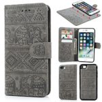 iPhone 7 Case, Premium PU Leather Wallet Case Oil Wax Elephant Pattern Flip Protective Case Magnetic Closure Detachable Credit Card Slot Skin for iPhone 7 4.7 inch Gray