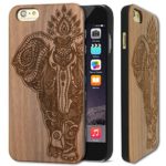 Wood Case for iPhone 6 Plus iPhone 6S Plus, YUANQIAN – Wooden [Origin][Non Slip] [Natural Wood & PC] [Laser Print Pattern] Case For Apple iPhone 6 Plus ([Walnut]Elephant)