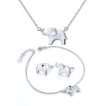 ATHENAA S925 Sterling Silver Lovely Elephant Pendant Necklace Earring Bracelet for Women