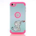 iPod Touch 6 Case,iPod 5 Cases, XRPow Elephant Rose Style 3in1 Hybrid Soft Flexible Inner Silicone Shockproof Drop Resistance Protective Case Cover for Apple iPod Touch 5 6th Generation Hot Pink