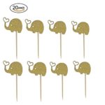 Kakasogo 20 PCS Newest Gold Glitter Elephant Cupcake Toppers Cake Picks for Wedding Bridal Marriage Engagement Anniversary Birthday Valentines Party Baby Shower Food Decoration
