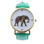 Tonsee Fashion Women Elephant Pattern Leather Analog Quartz Watch Green