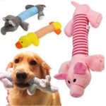 Pet Puppy Chew Squeaky Sound Plush Toys Duck &Pig & Elephant Stuffed Long Body Dog Toys (Gray Elephant, 9.84 inch)
