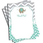 25 Mint Elephant Thank You Cards and Envelopes – Baby Shower – Birthday Party – Any Occasion – A6 Size (25 pack)