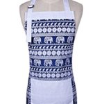 Cute Elephant Printed Pattern Women Funny Kitchen Cooking Apron With Adjustable Neck Strap & Waist Ties, Baking Apron with Large Front Pocket, 100% Cotton, Machine Washable (Blue)