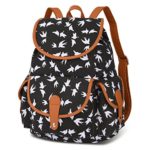 Vbiger Canvas Backpack for Women & Girls Boys Casual Book Bag Sports Daypack (Bird Black)
