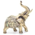 Feng Shui 7″(H) Brass Color Elegant Elephant Trunk Statue Wealth Lucky Figurine Home Decor Gift US Seller