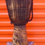 20″ X 10-11″ Deep Carved Djembe Bongo Drum Elephants with Free Cover, Model # 50M8