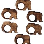 SouvNear Handmade Wooden Napkin Rings – Set of 6 with a Carved Elephant Motif in Distressed Burnished Finish – Dining / Table Top Accessories – Home Decor
