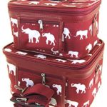 Elephant Print 2 Piece Train Case Cosmetic Set Travel Toiletry Luggage (Burgundy Red)