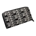 Women Bohemian Purse Wallet Canvas Elephant Pattern Handbag with Coin Pocket and Strap