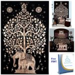 Your Spirit Space (TM) Black/Brown/Gold Good Luck Elephant Tapestry-Tree of Life. Quality Home or Dorm Hippie Wall Hanging. The Ultimate Bohemian Tapestry Decoration