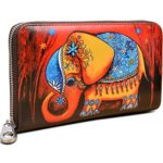 YALUXE Women’s Elephant Print Real Leather Large Zipper Clutch Wallet Phone Passport Checkbook Holder Red