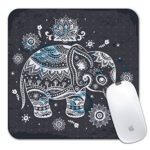 Personalized Customer Square Mouse Pad ,Printed Cute Beautiful Elephant Datura Mandala Pattern ,Non-Slip Rubber Comfortable Customized Computer Mouse Pad (7.87×7.87inch)
