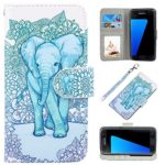 S7 Case, UrSpeedtekLive Galaxy S7 Wallet Case, Premium PU Leather Wristlet Flip Case Cover with Card Slots & Kickstand for Samsung Galaxy S7, Elephant Pattern