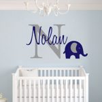 Personalized Name Elephant Animal Series – Baby Boy – Wall Decal Nursery For Home Bedroom Children (Wide 26″x15″ Height)
