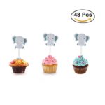 Maydolbone 48pcs Elephant Baby Cupcake Toppers – for jungle themed birthday or baby shower Food Picks Decor And Cupcake Party Pick
