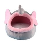 Cute Cartoon Soft Warm Short Plush Washable and Detachable Animal Shape Pet Dog Bed House kennel With Pad (Elephant, L)