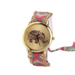 Hemlock Fashional Womens Retro Elephant Pattern Weaved Rope Band Bracelet Quartz Wrist Watches Black